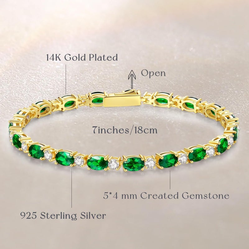 Fancime 14K Gold Plated Birthstone Bracelets 4mm Sterling Silver Tennis Bracelets Gold Bracelets Birthday Jewelry Gifts for Women 7" - Image 3
